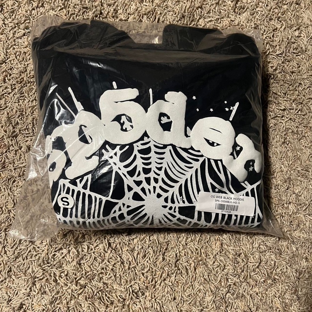 Black Graphic Hoodie with Spider Web Design